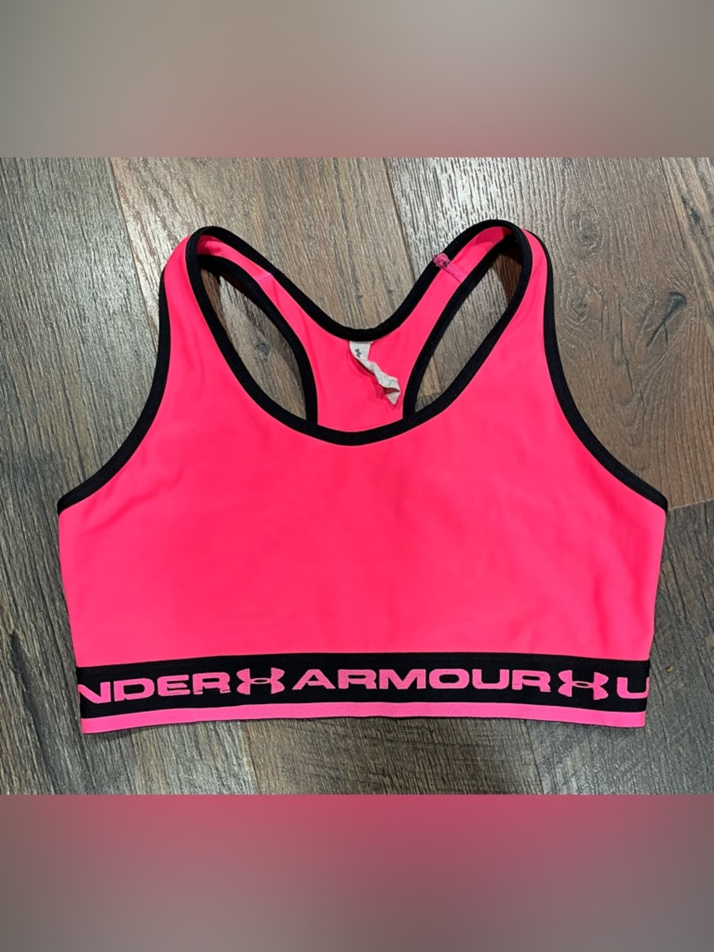 Under Armour Hot Pink Racerback Sports Bra with Black Trim